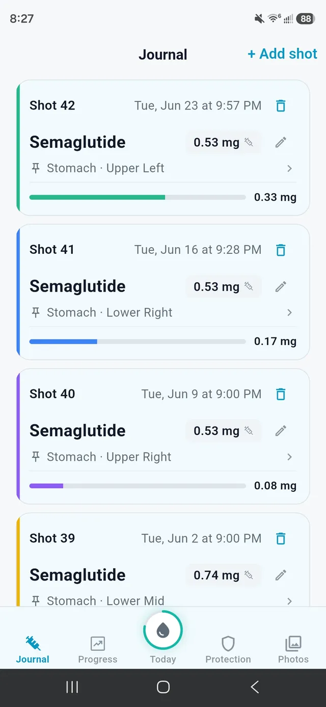 Every shot, with what's still active